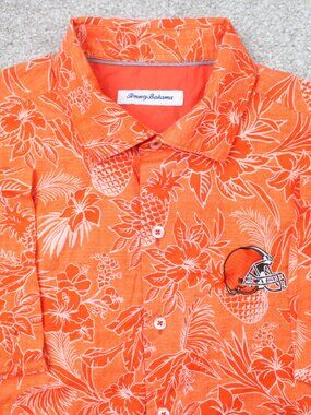 Cleveland Browns Tommy Bahama Shirt Men Medium Orange Floral NFL Pima Cotton S/S